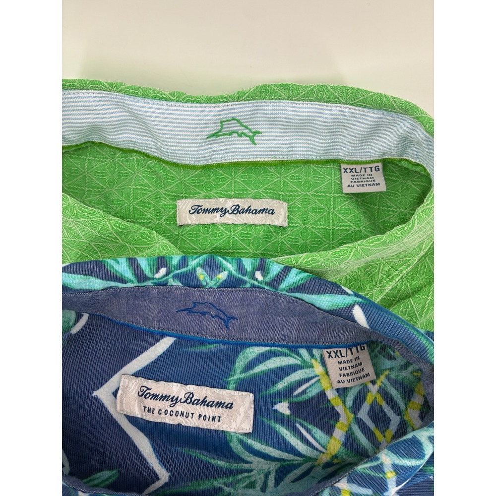 Lot of 2 Tommy Bahama Mens XXL Shirt Lot Coconut Point Silk Green Blue Tropical - Picture 6 of 12